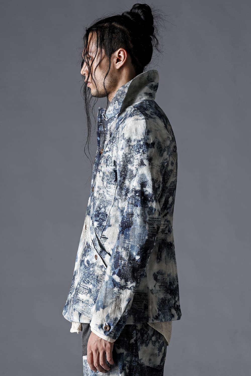 Splash Bleached Patchwork Jacquard Stretch Cotton Jacket Splash Indigo