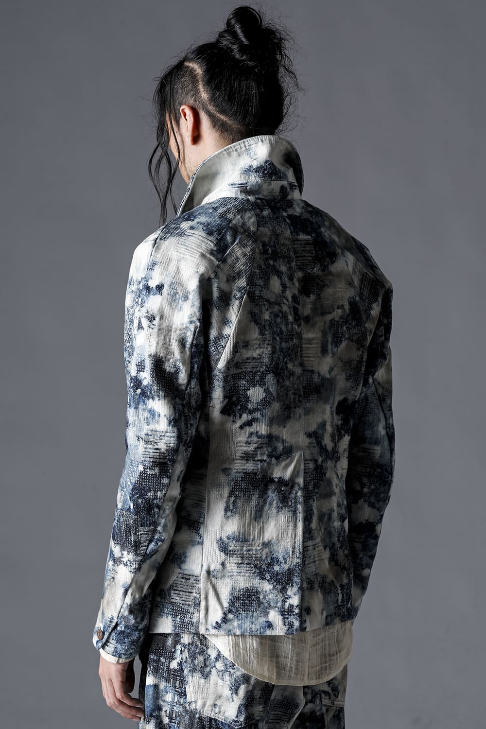 Splash Bleached Patchwork Jacquard Stretch Cotton Jacket Splash Indigo