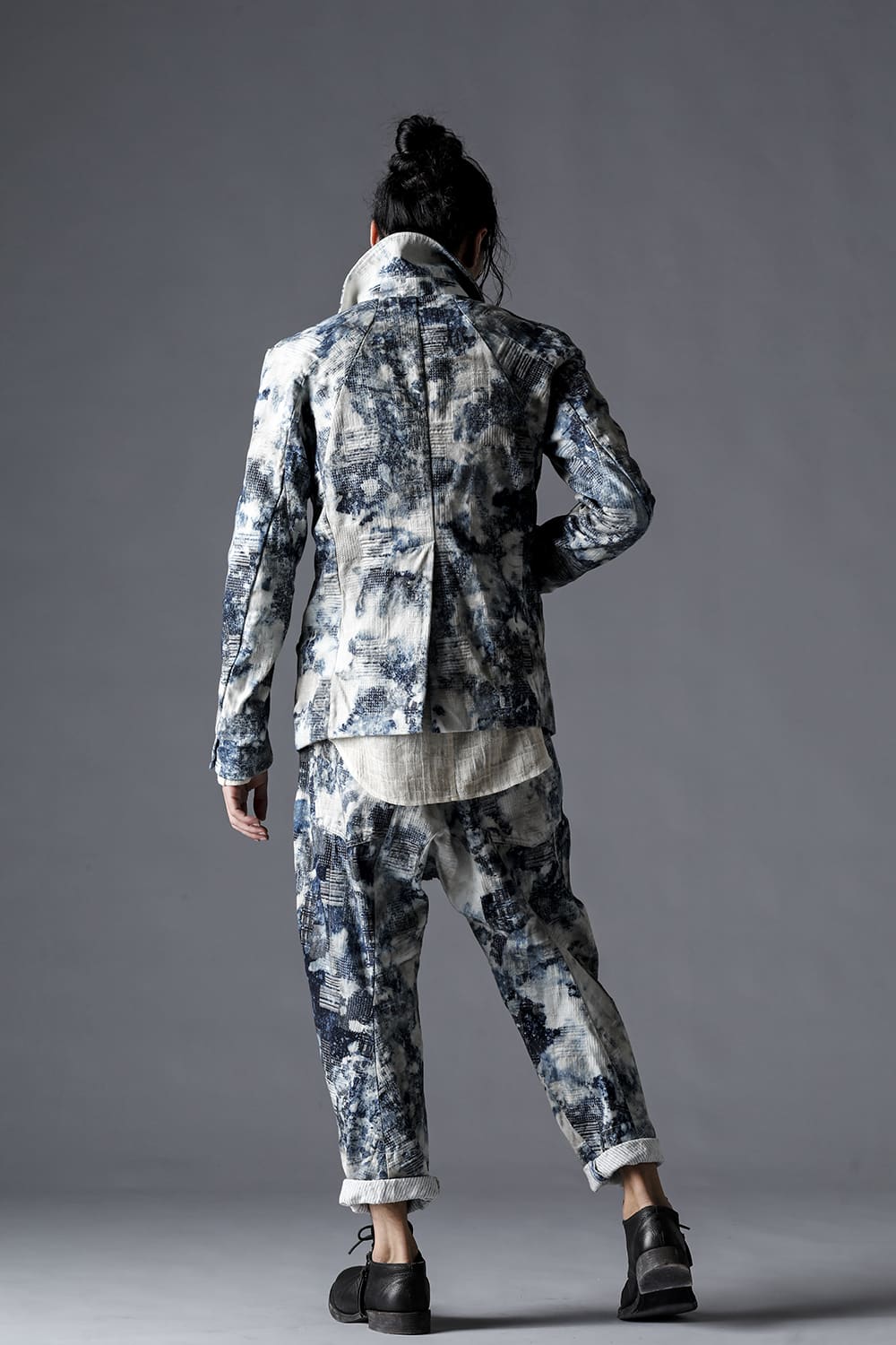 Splash Bleached Patchwork Jacquard Stretch Cotton Jacket Splash Indigo