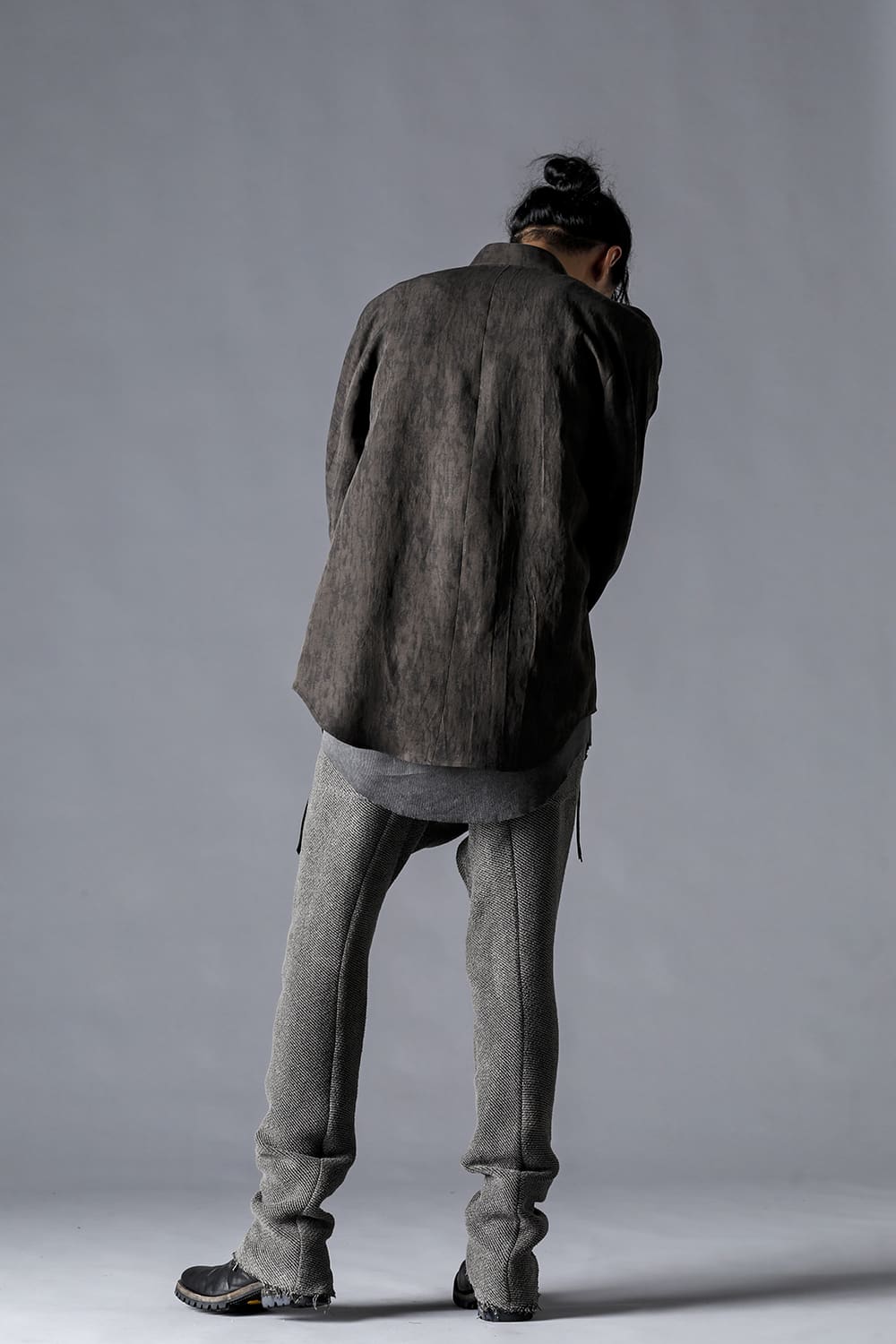 Linen And Rayon Salt Shrink-Dyed Banded Collar Shirt Brick