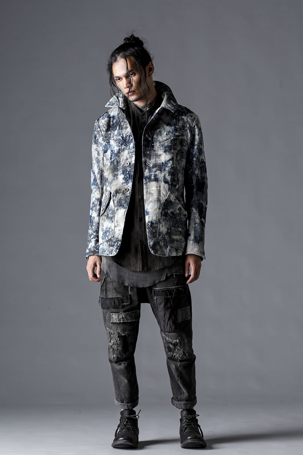 Splash Bleached Patchwork Jacquard Stretch Cotton Jacket Splash Indigo