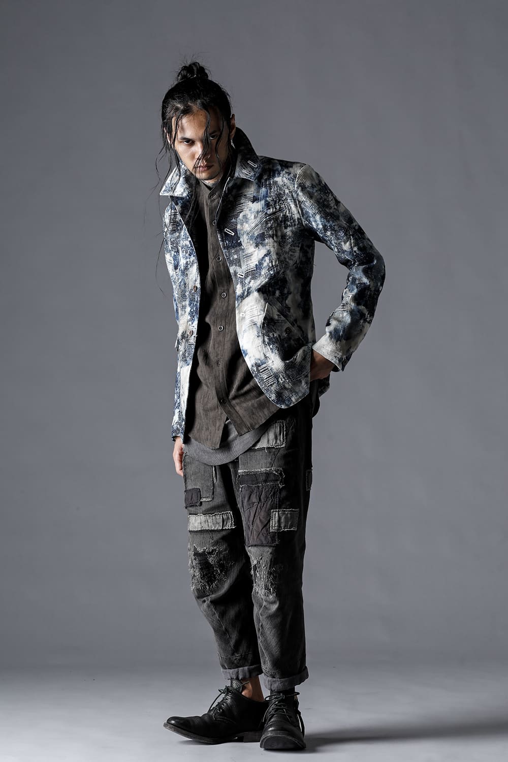 Splash Bleached Patchwork Jacquard Stretch Cotton Jacket Splash Indigo