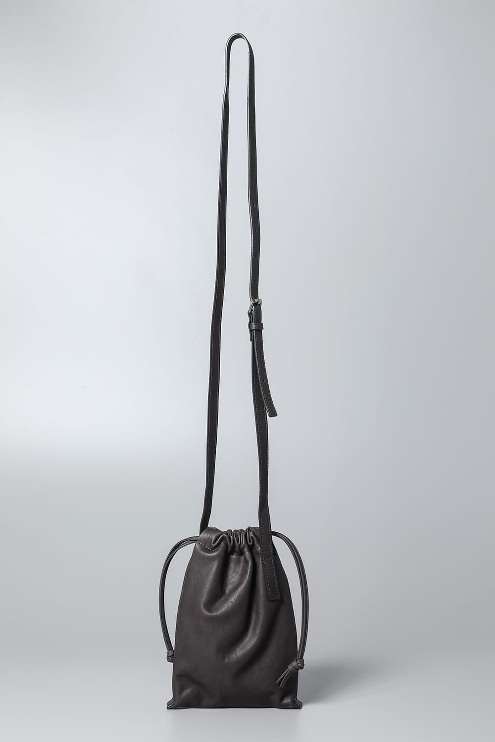 Leather cell phone bag 'drawstring' C.Gray