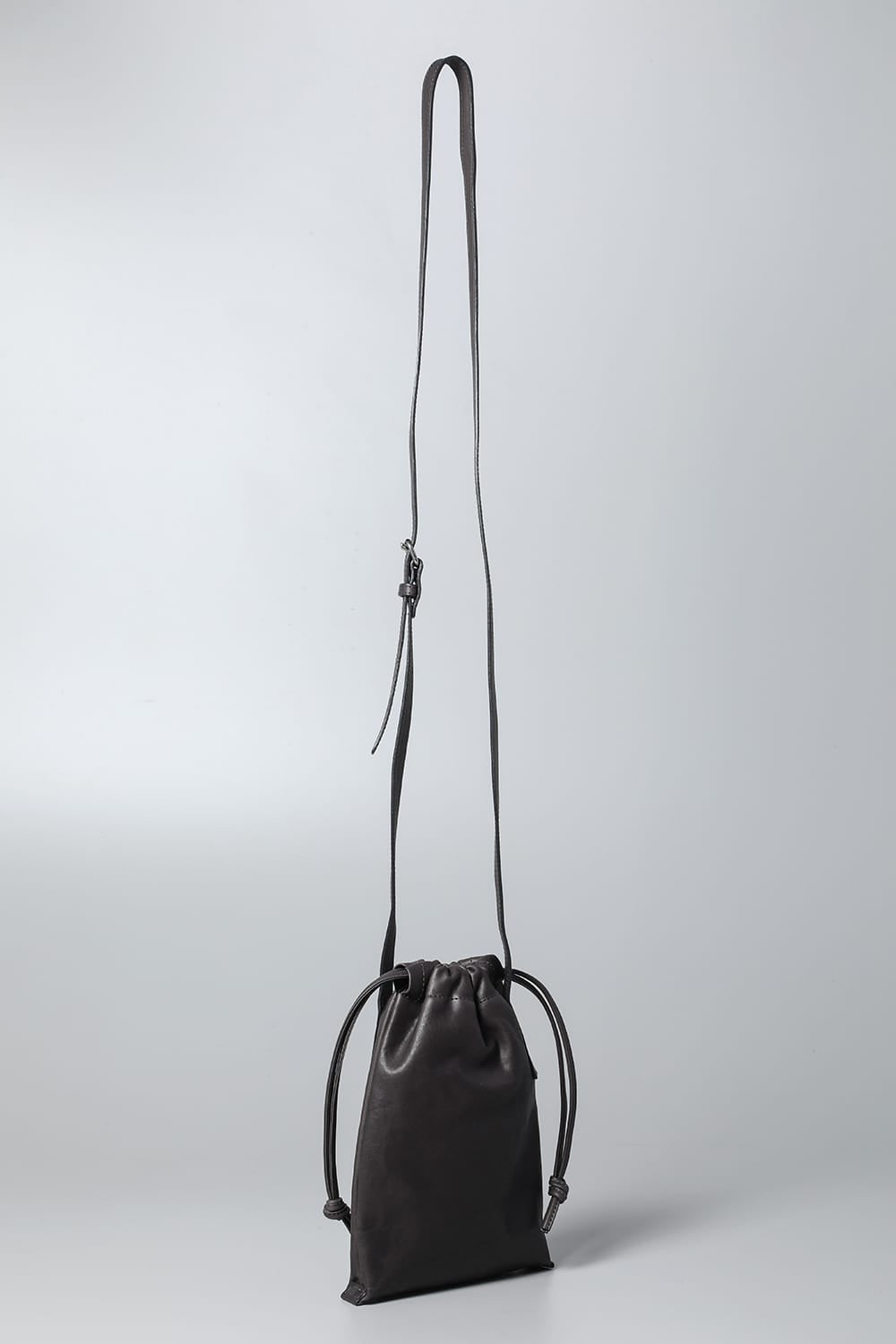 Leather cell phone bag 'drawstring' C.Gray