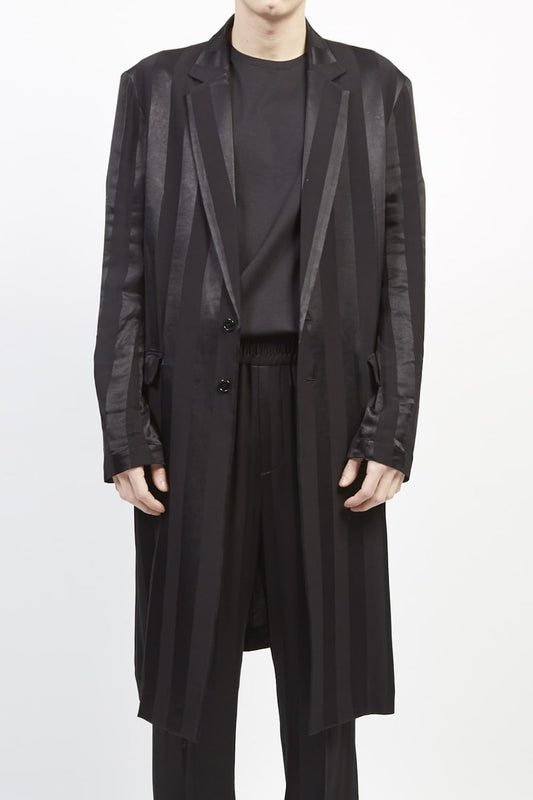 Wide stripe jacquard long jacket Black