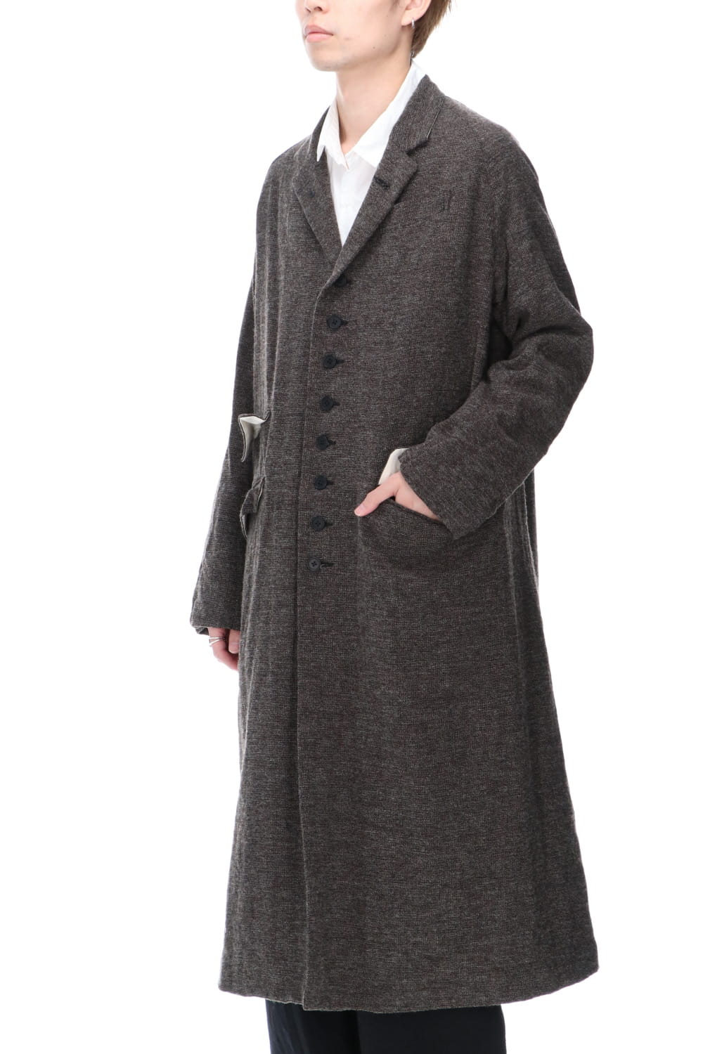 CHRONO-TWEED Long Coat Charcoal Brown