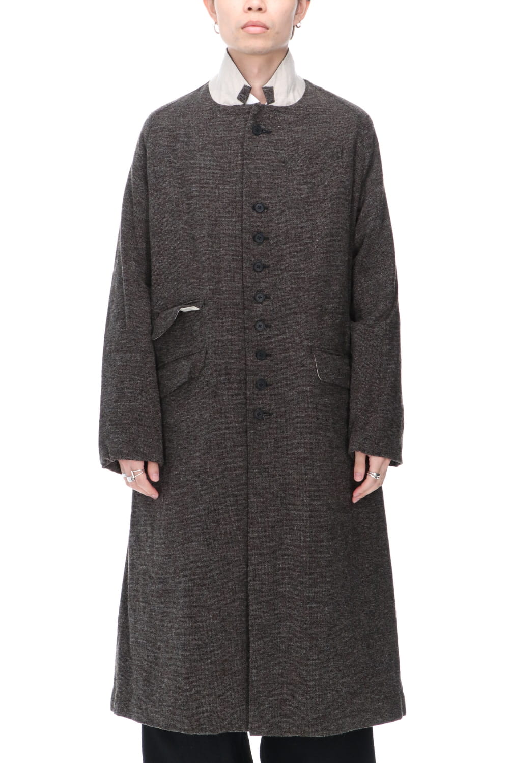 CHRONO-TWEED Long Coat Charcoal Brown