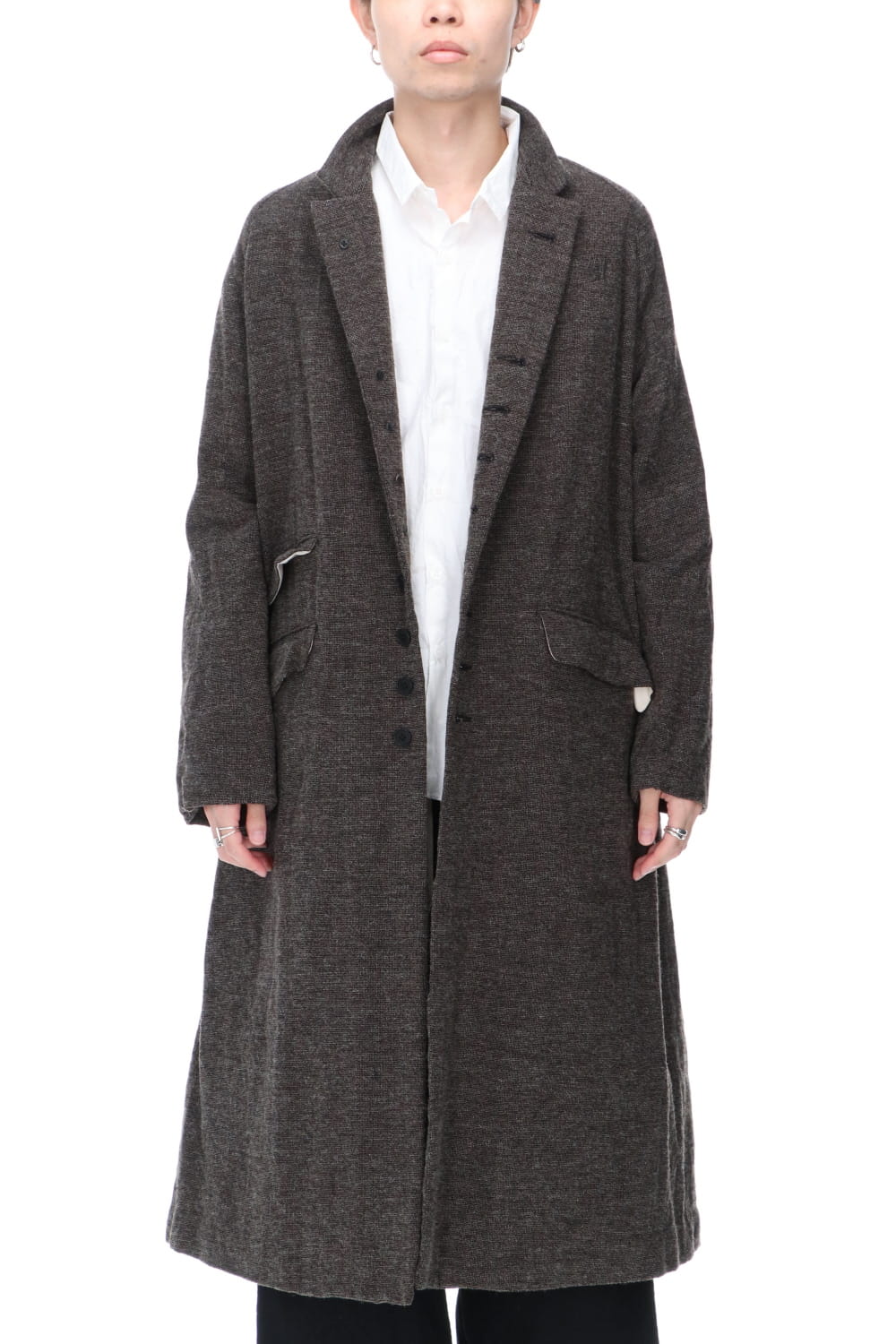 CHRONO-TWEED Long Coat Charcoal Brown