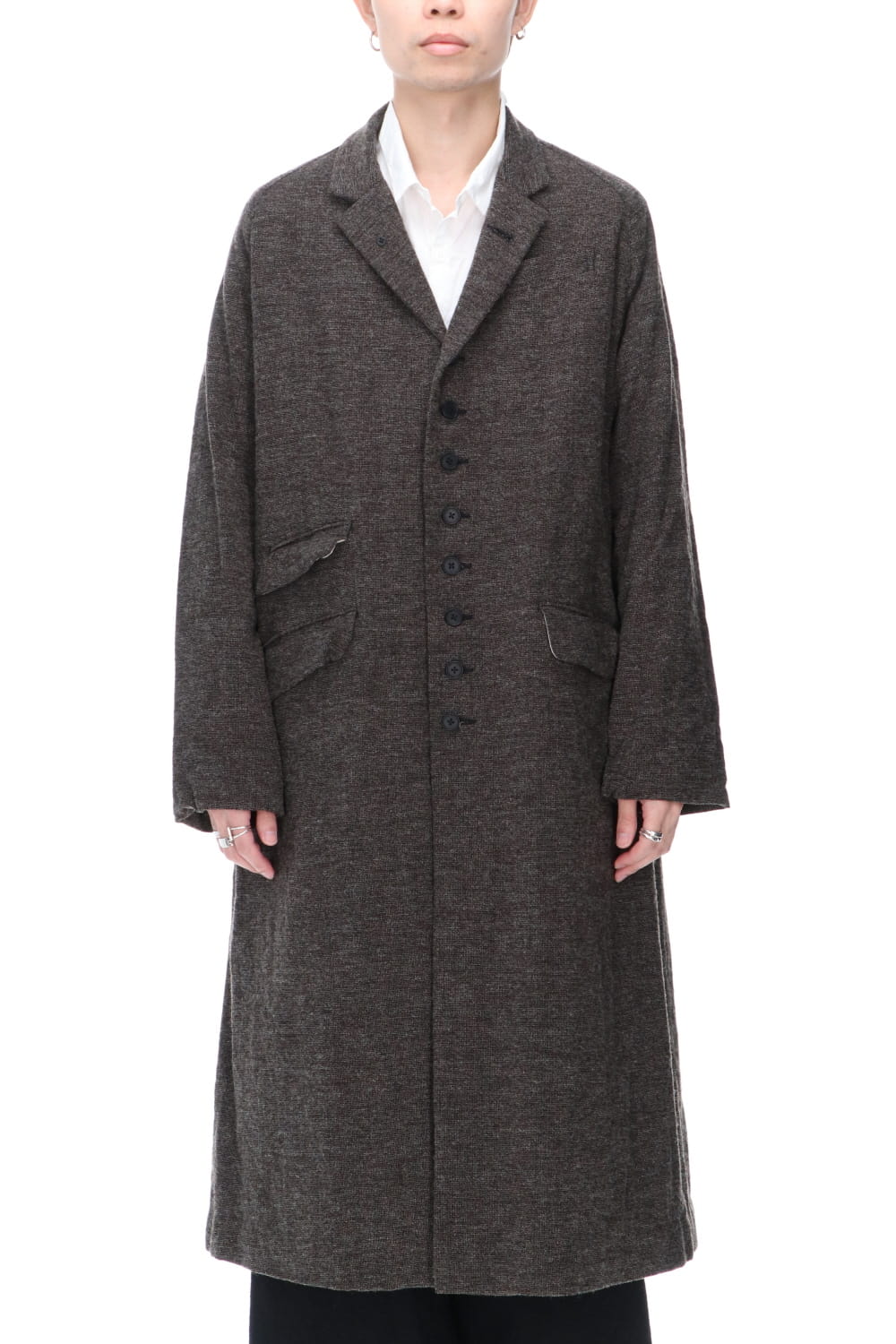 CHRONO-TWEED Long Coat Charcoal Brown