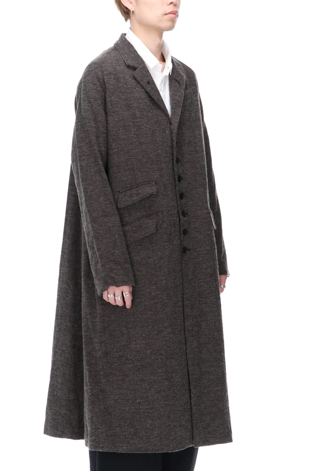 CHRONO-TWEED Long Coat Charcoal Brown