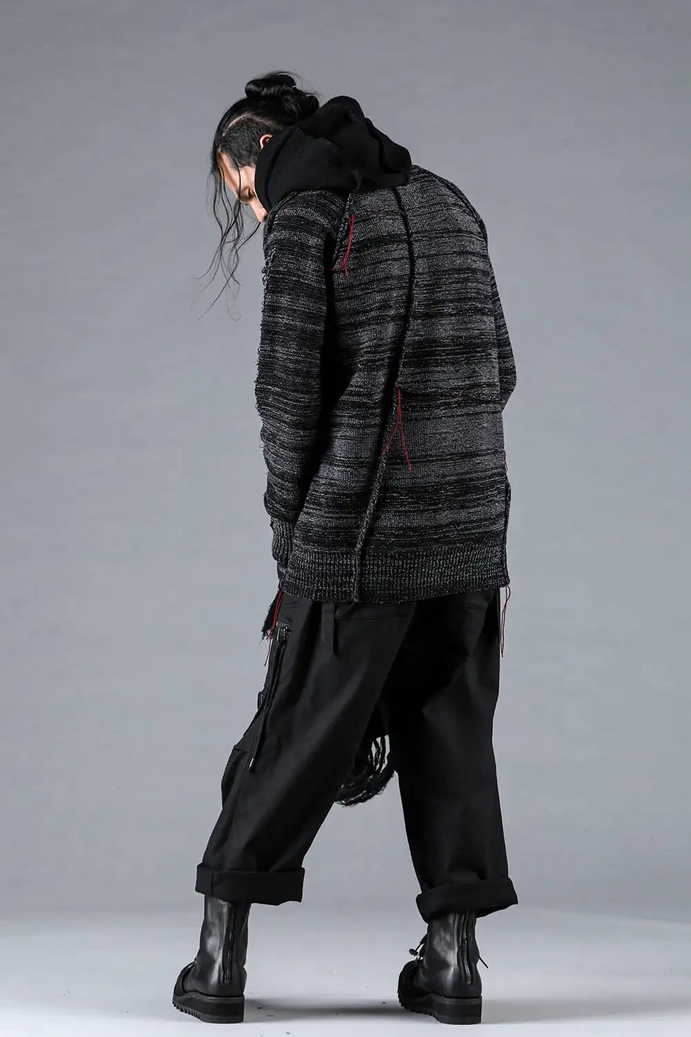 Distressed Merino Wool Knit Pullover Charcoal