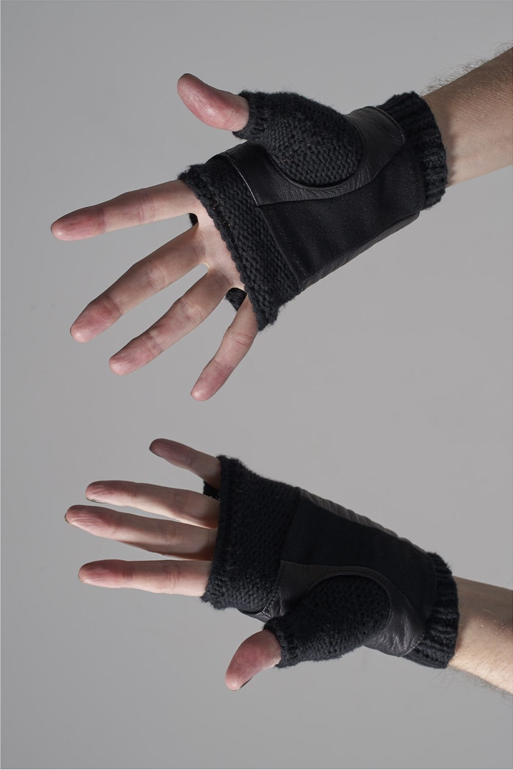 Layerd glove Cotton / Cashmere & Deer leather Black