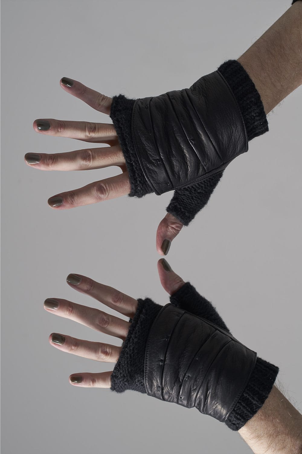 Layerd glove Cotton / Cashmere & Deer leather Black