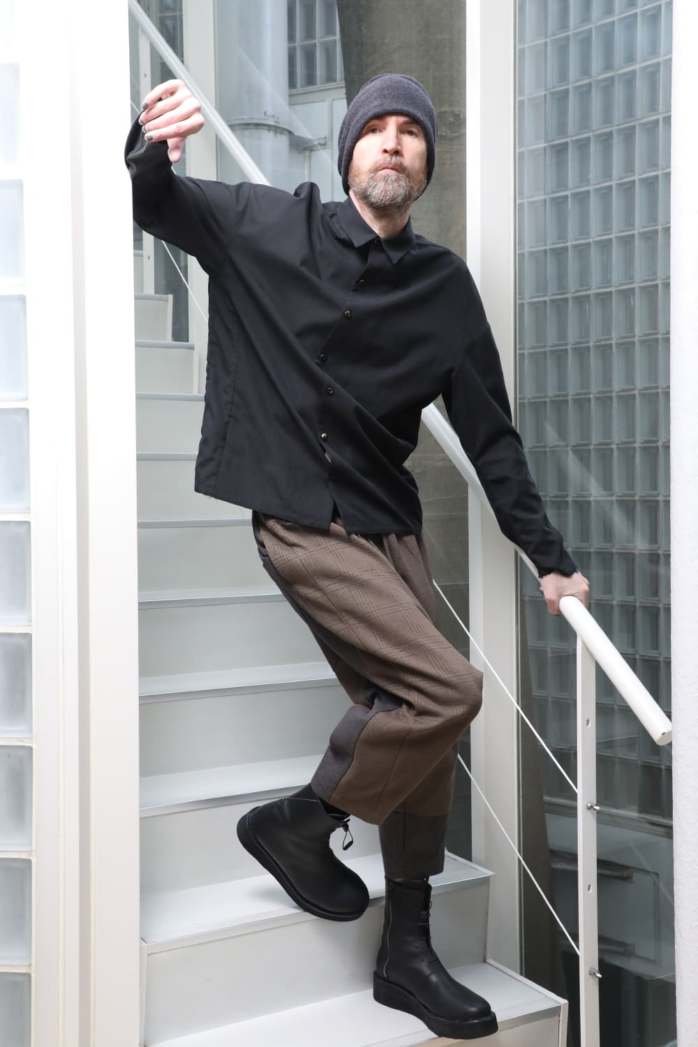 シャツ ルーズフィット サンドブラスト シルク コットン