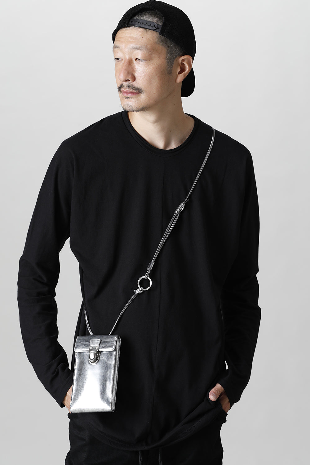 Leather gadget bag 'cartable' SILVER