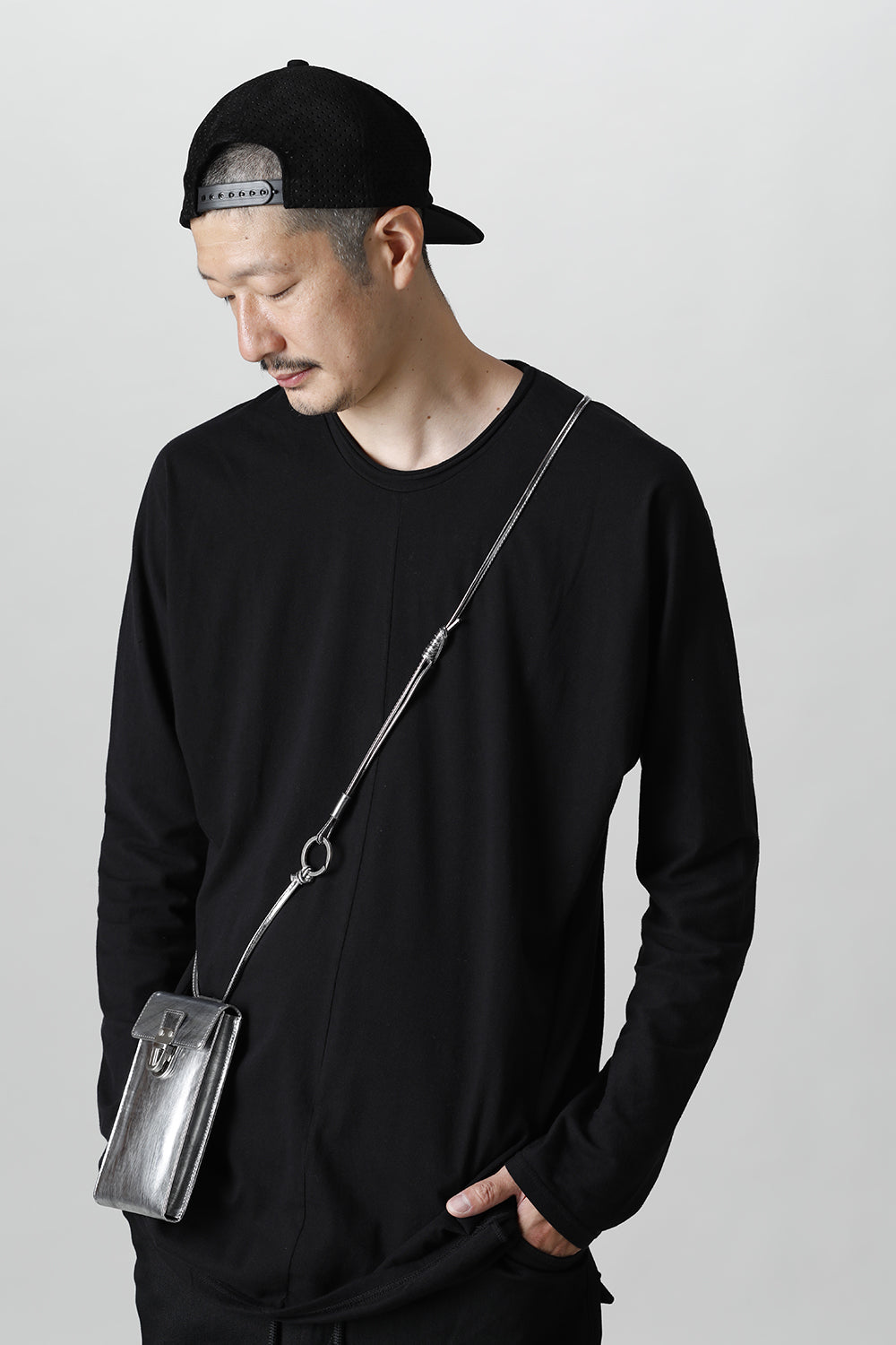 Leather gadget bag 'cartable' SILVER