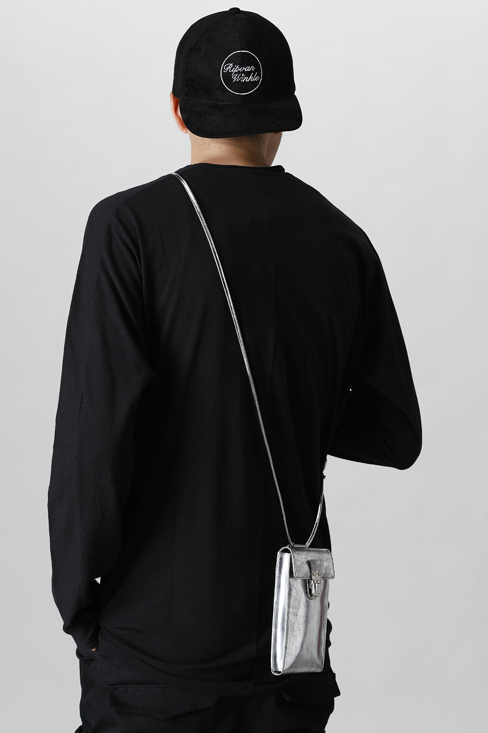 Leather gadget bag 'cartable' SILVER