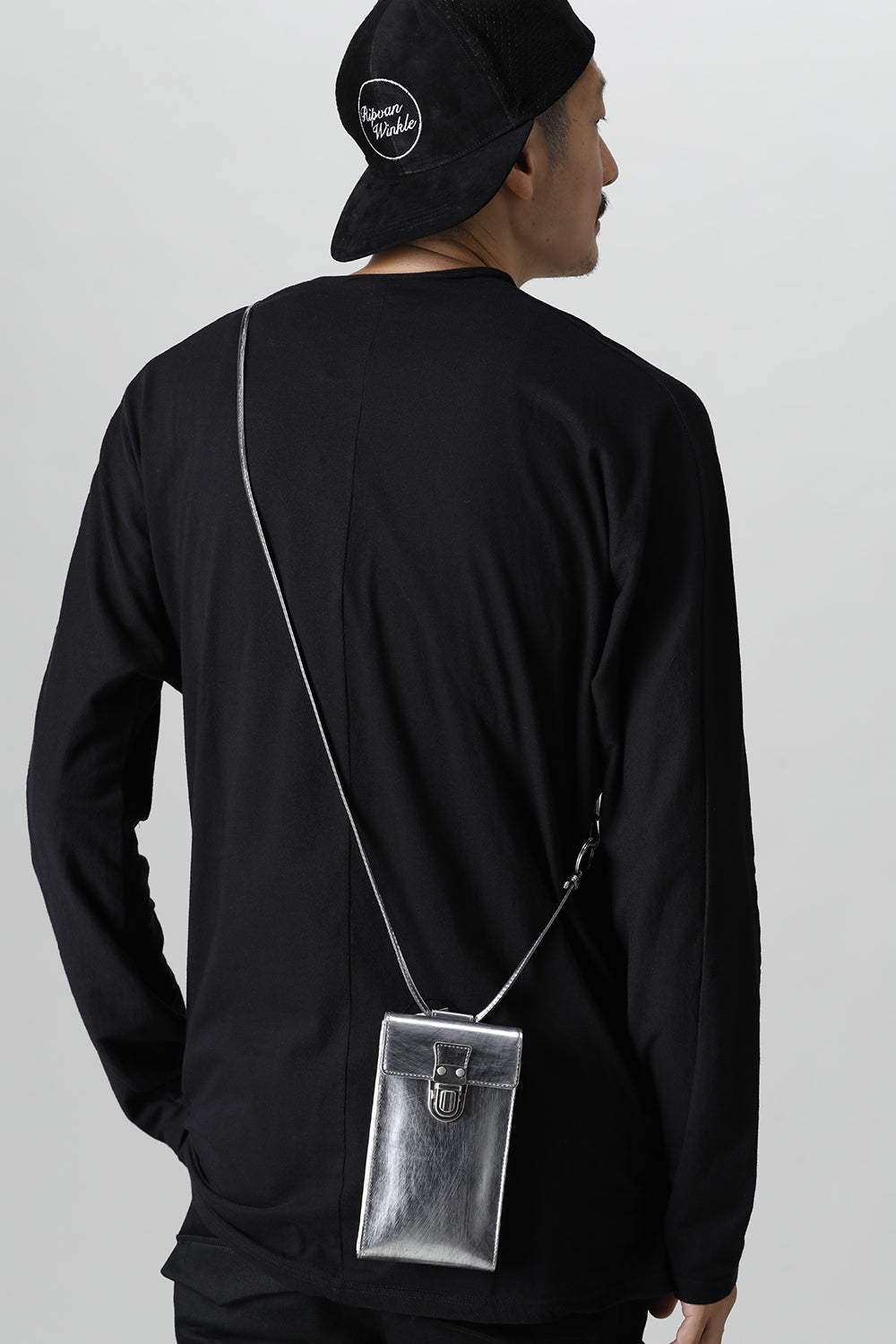 Leather gadget bag 'cartable' SILVER