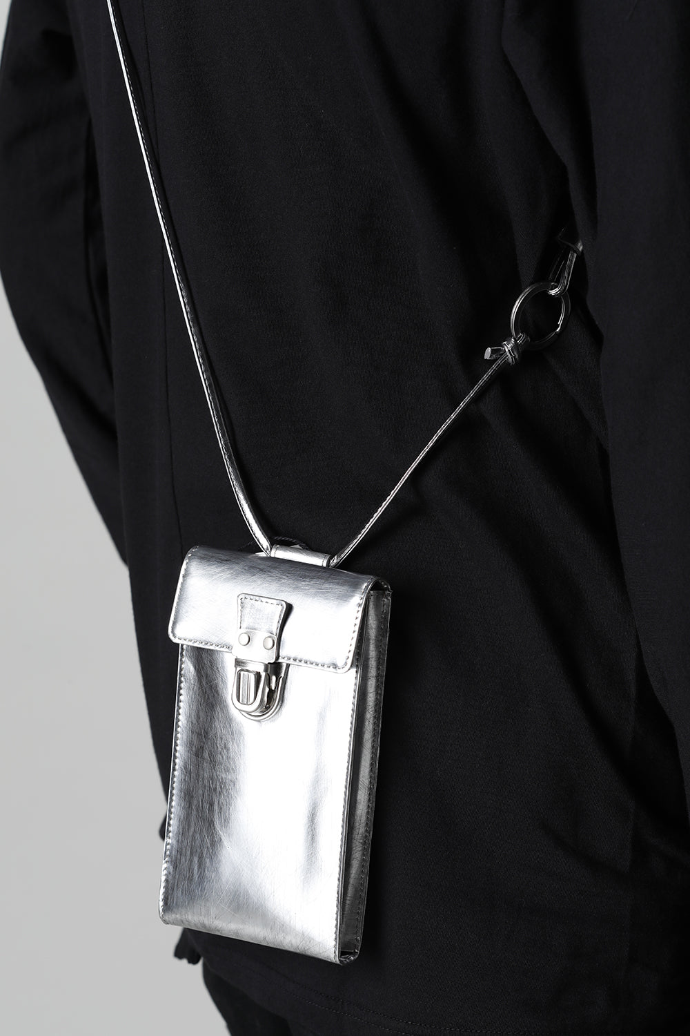 Leather gadget bag 'cartable' SILVER