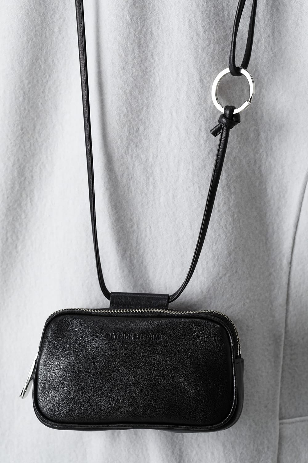 Leather micro shoulder bag 'double zip'-S.BLACK-Free