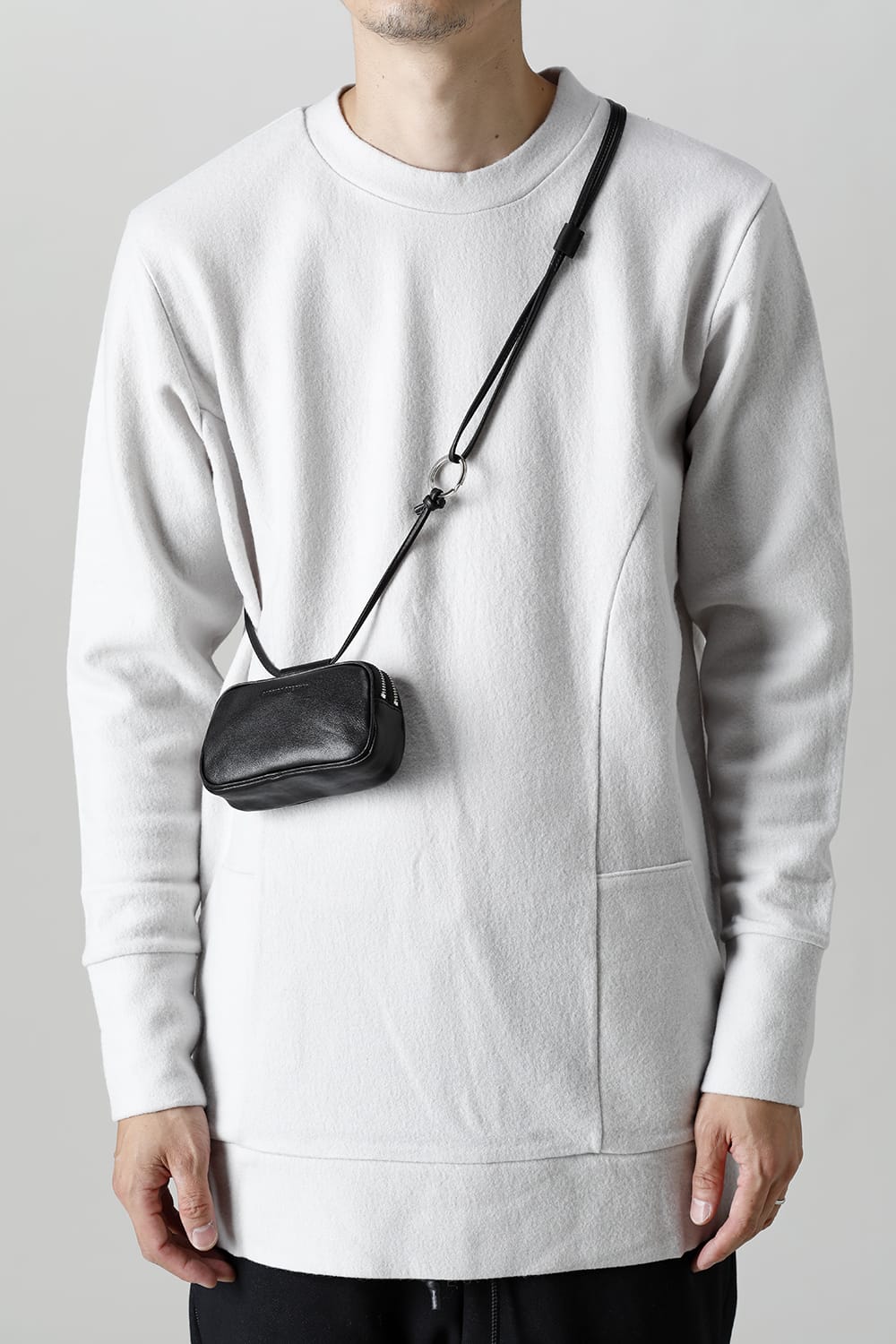 Leather micro shoulder bag 'double zip'-S.BLACK-Free