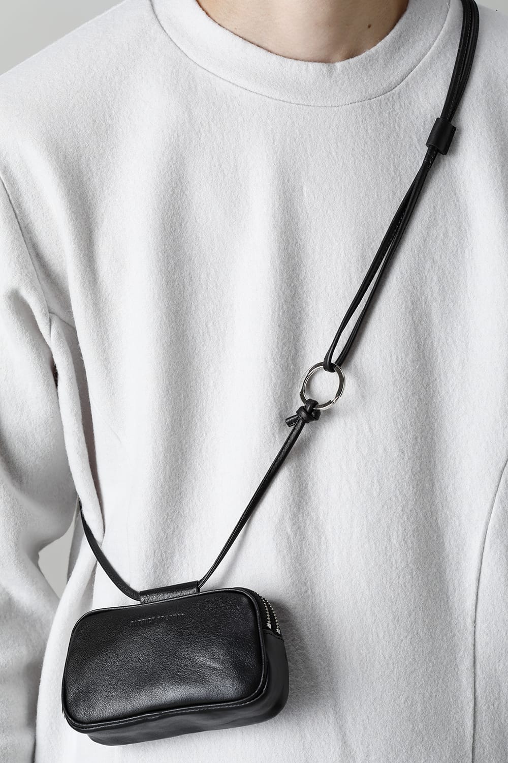 Leather micro shoulder bag 'double zip'-S.BLACK-Free