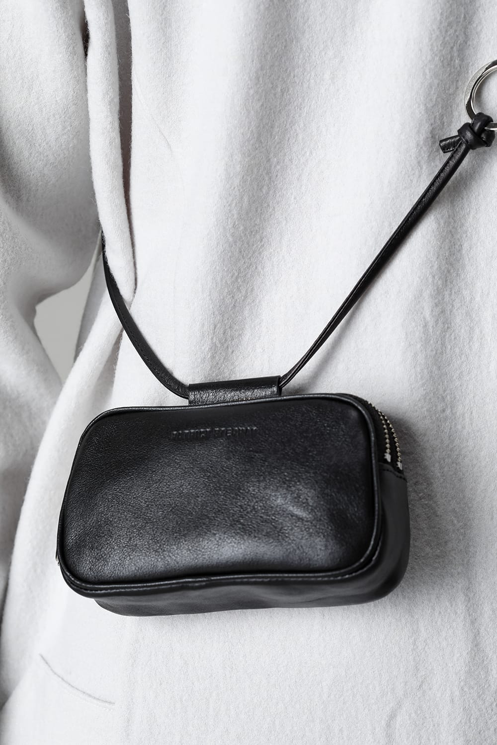 Leather micro shoulder bag 'double zip'-S.BLACK-Free
