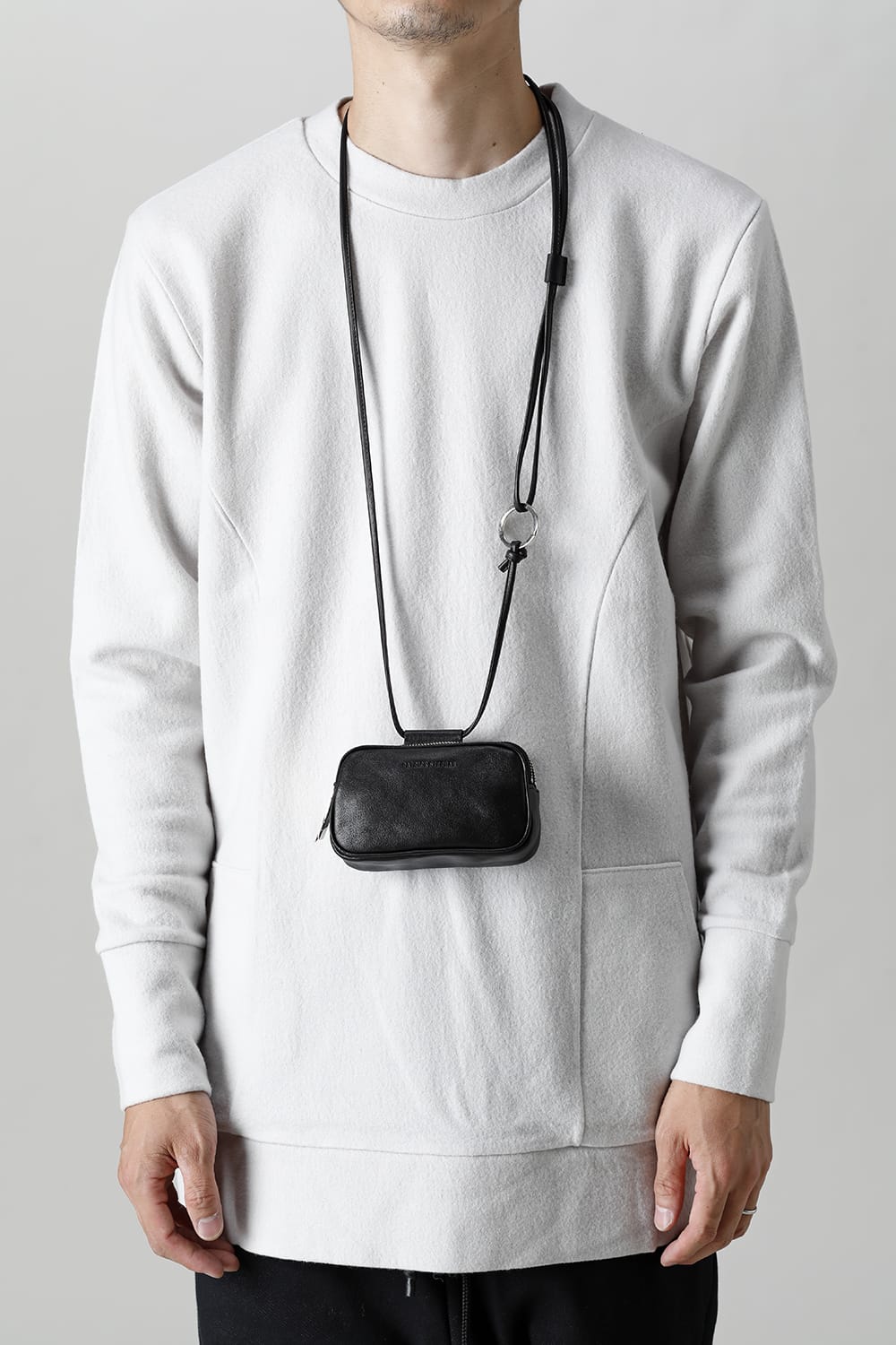 Leather micro shoulder bag 'double zip'-S.BLACK-Free