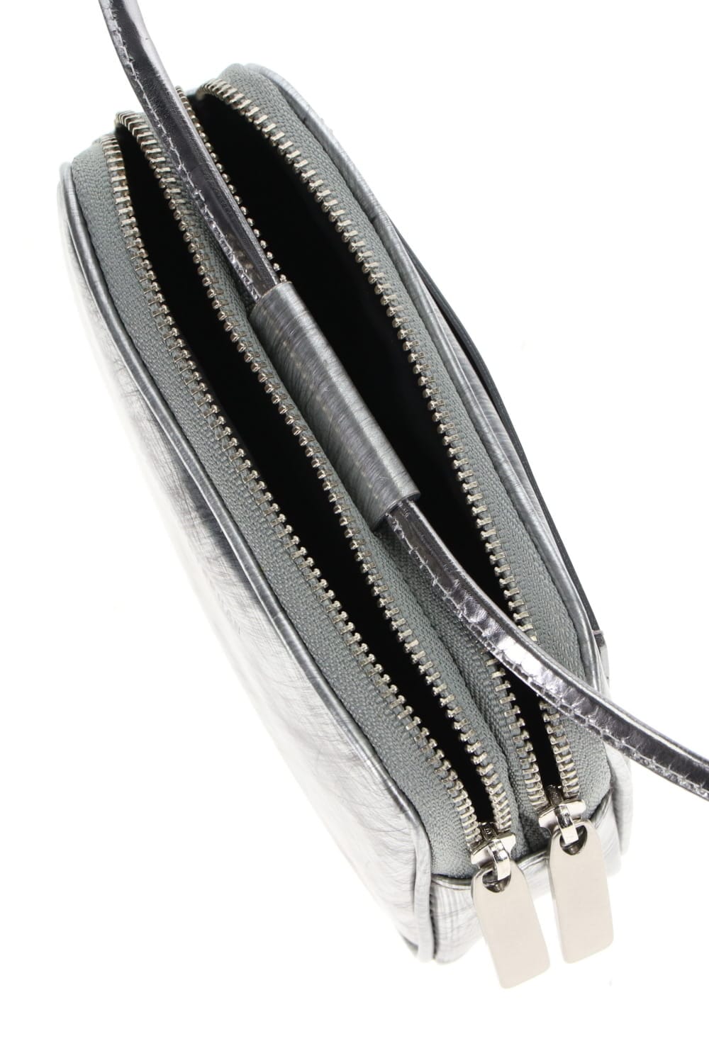 Leather micro shoulder bag 'double zip'-scratch SIL-Free