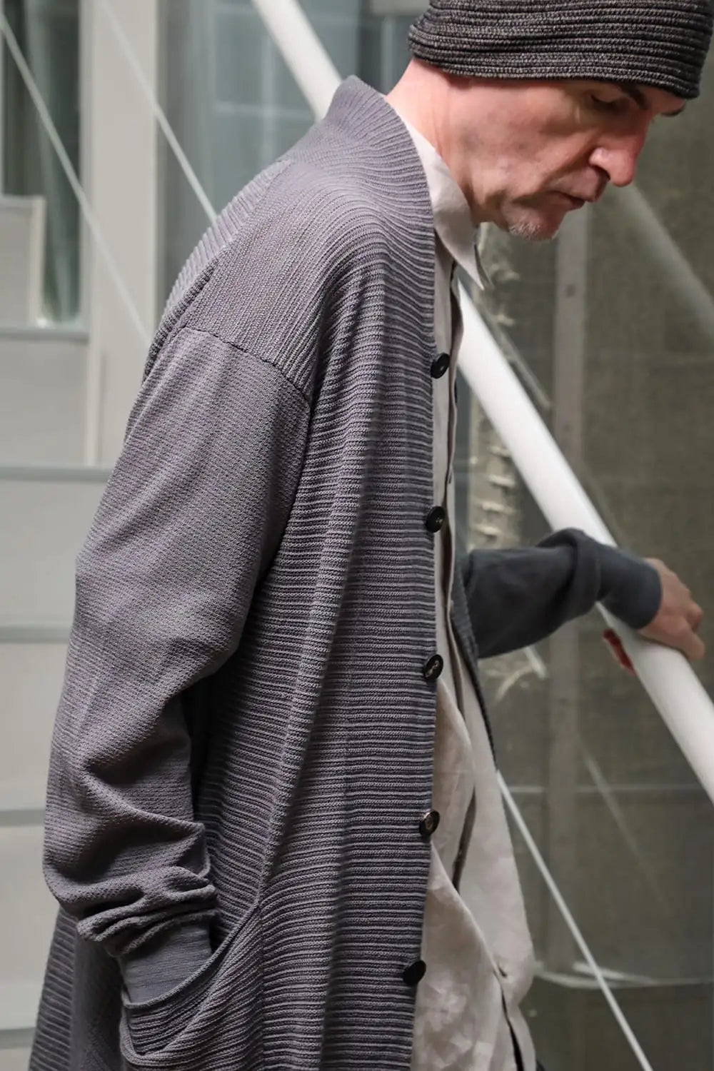 Knit cardigan cotton / linen / silk Gray