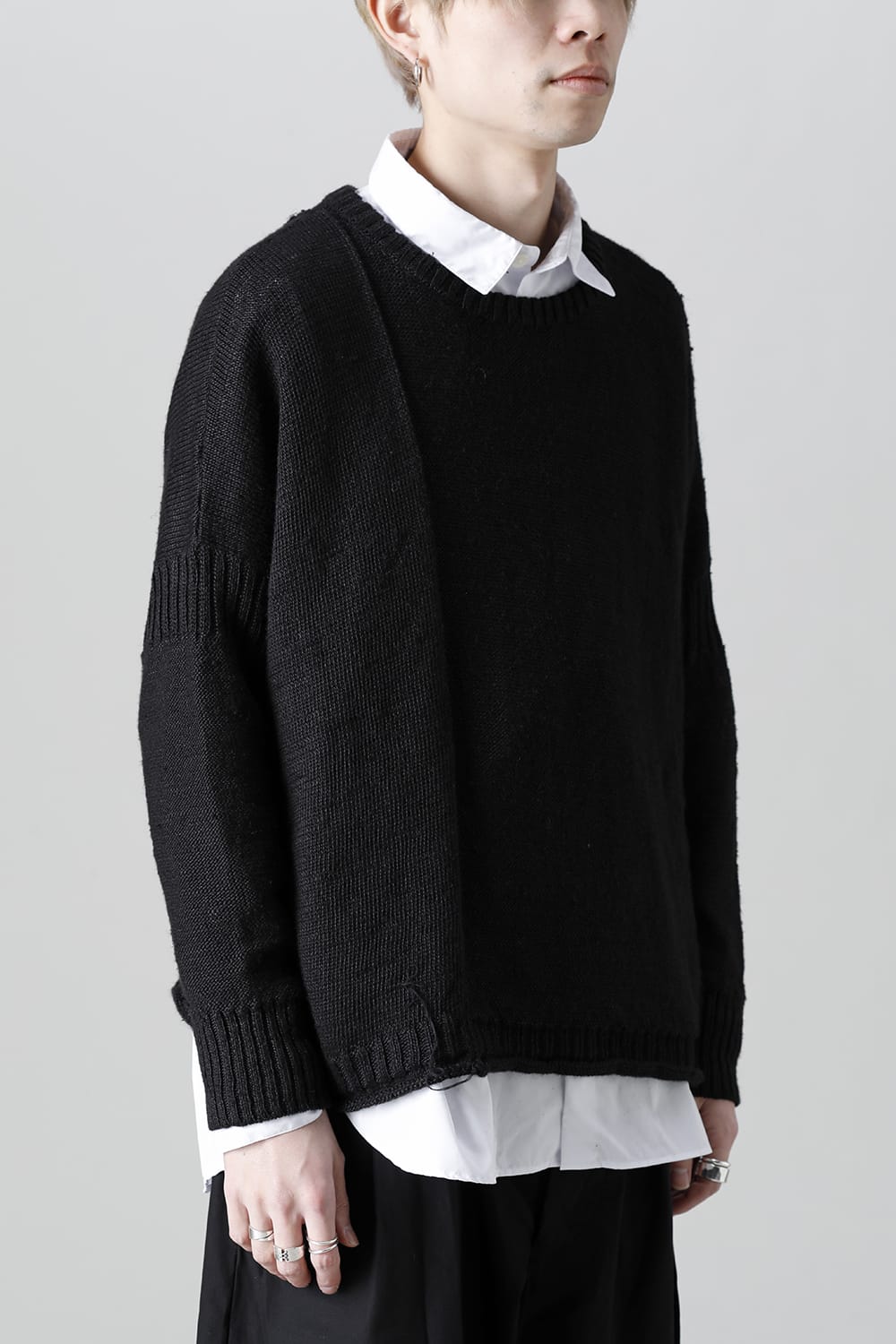 Attached  loose linen Pull-Over Knit