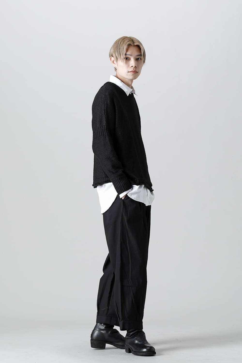 Attached  loose linen Pull-Over Knit