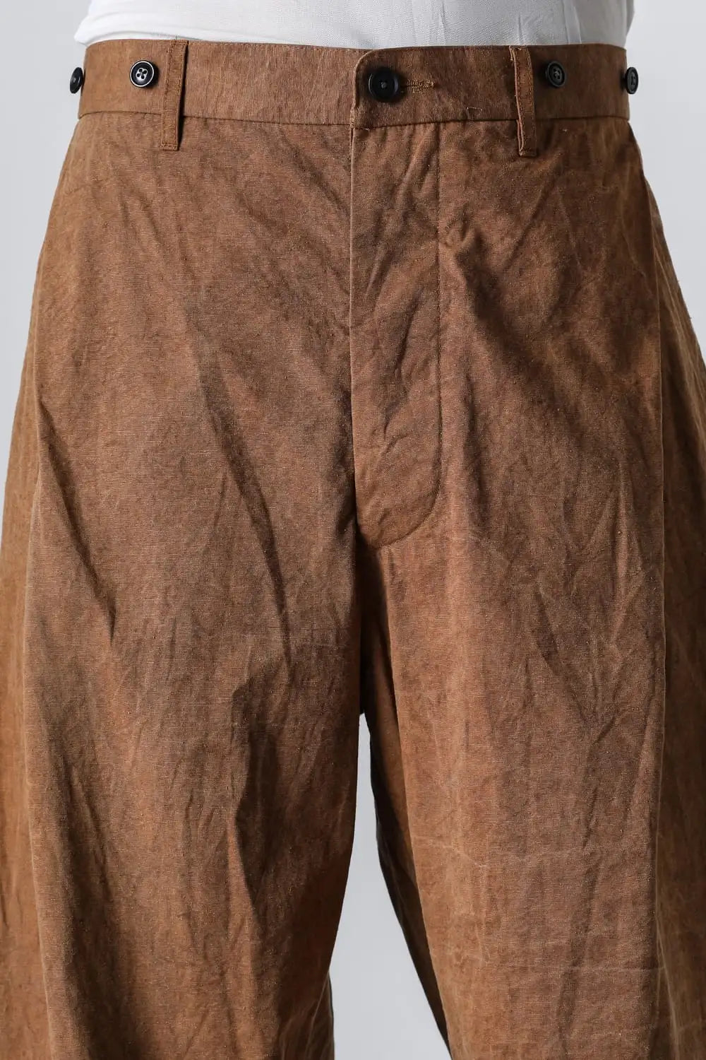 Side Tucked Wide Straight Trousers Kakishibu Brown