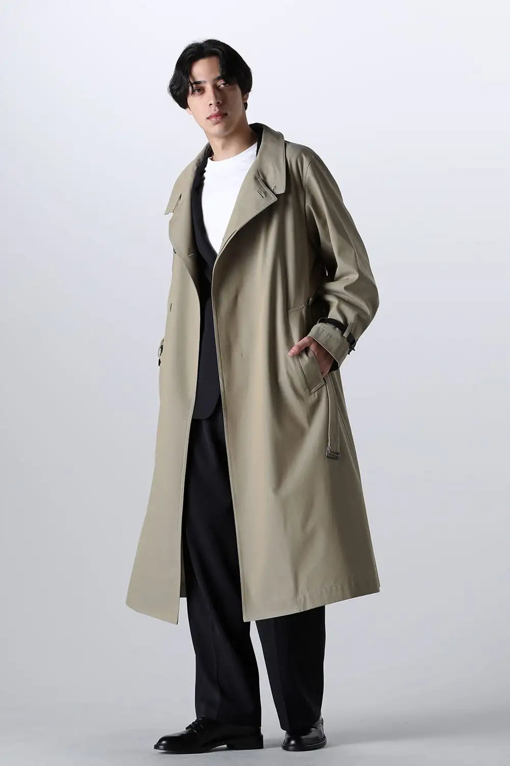 Stand Collar Coat With Leather Strap