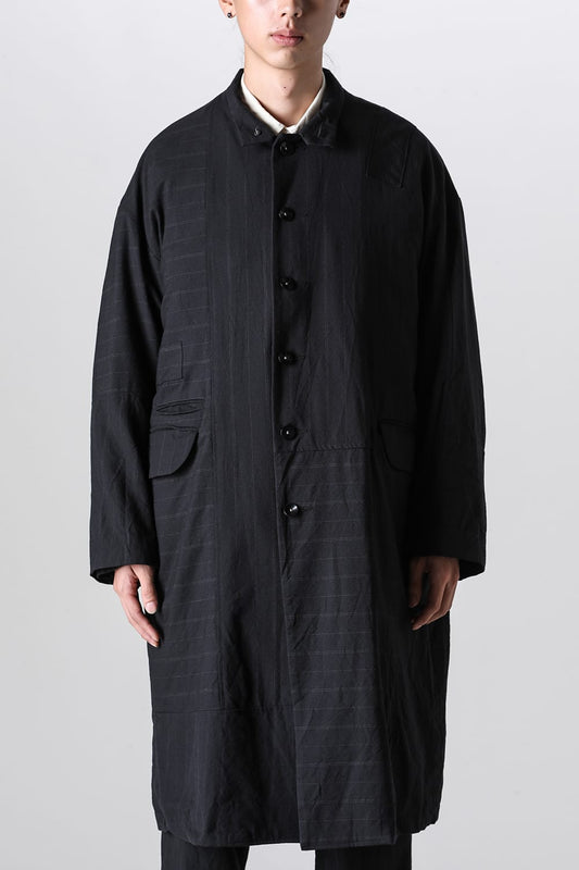 Patch Worked Relax Fit Coat Stripe Serge Wool FIGS