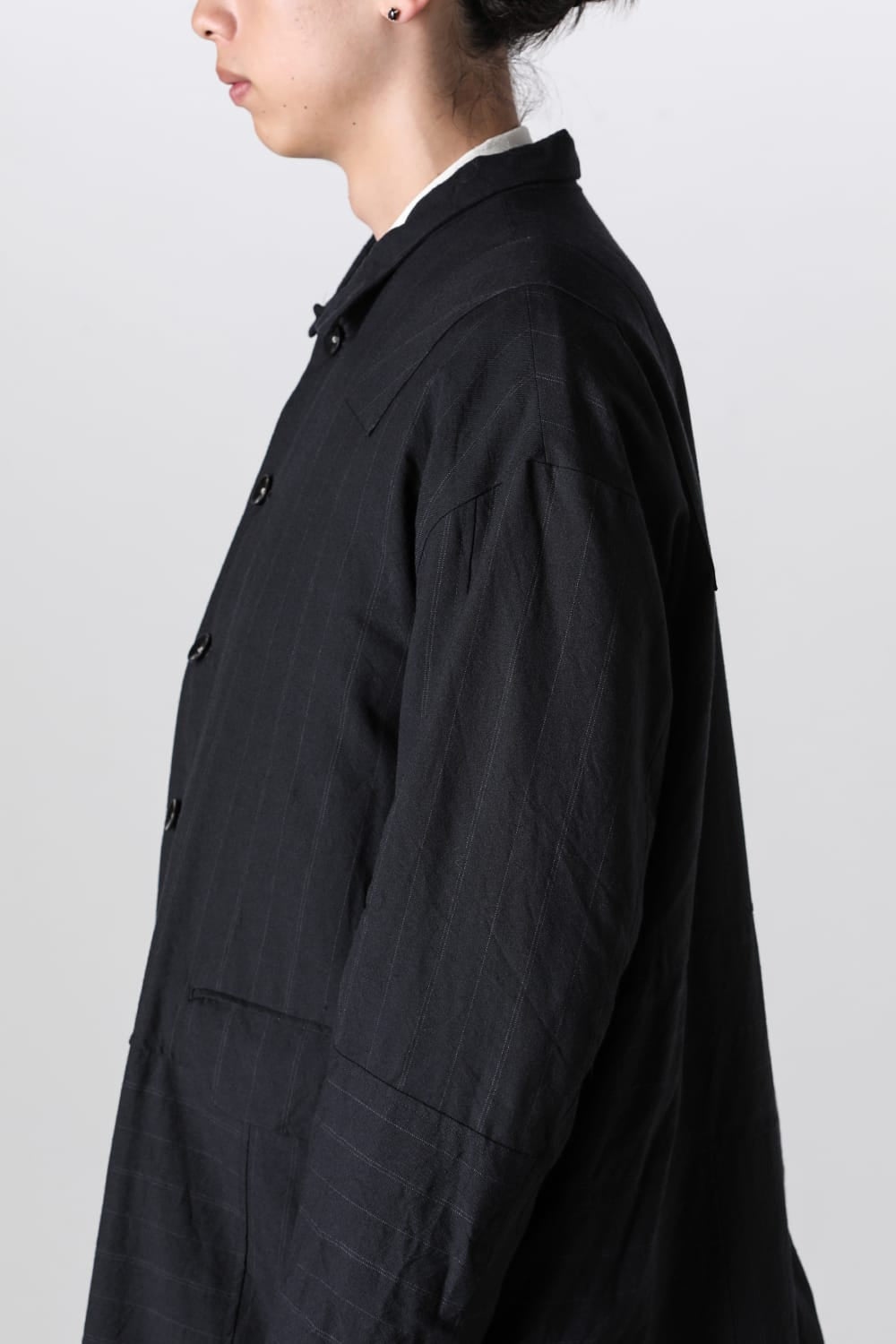 Patch Worked Relax Fit Coat Stripe Serge Wool FIGS