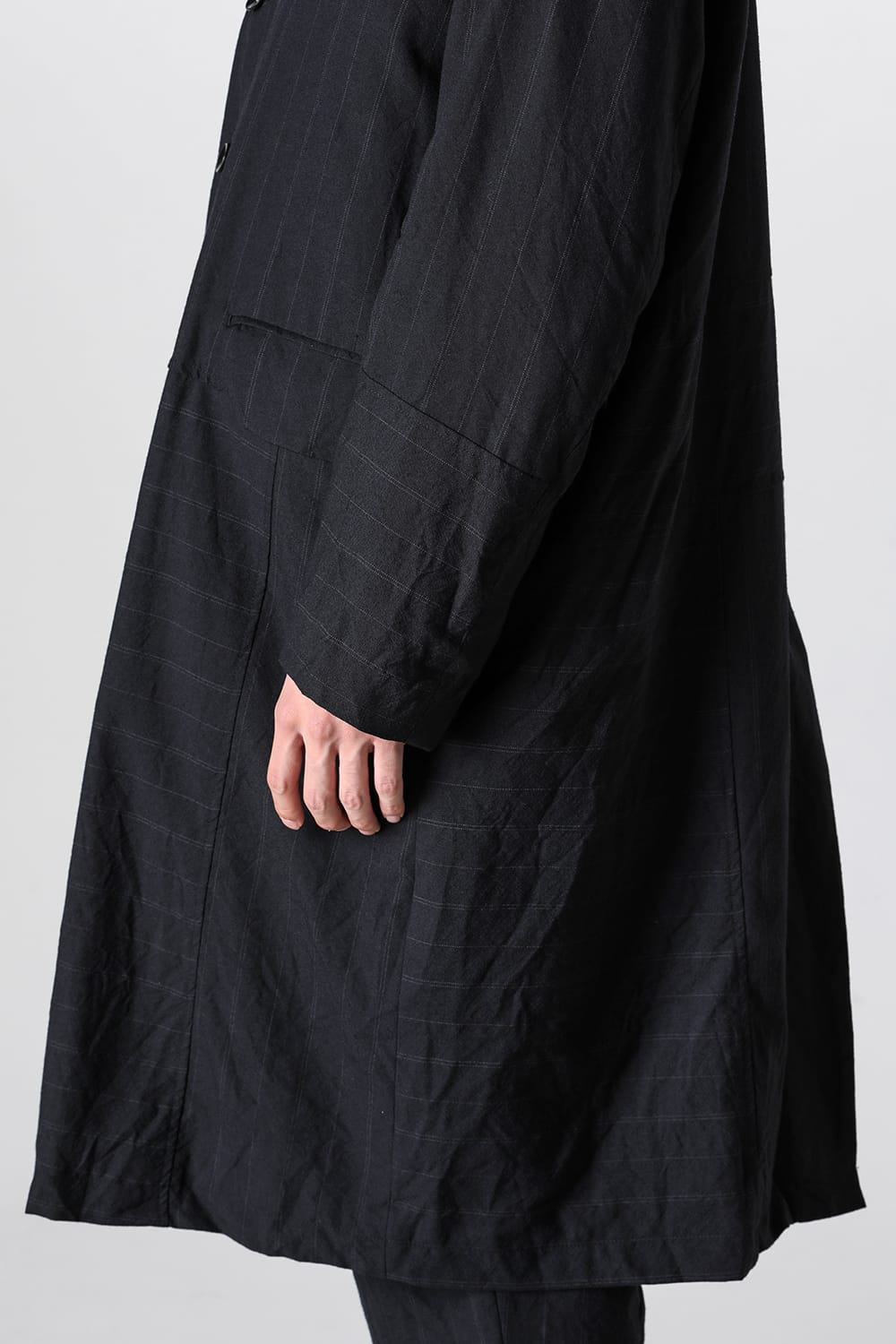 Patch Worked Relax Fit Coat Stripe Serge Wool FIGS