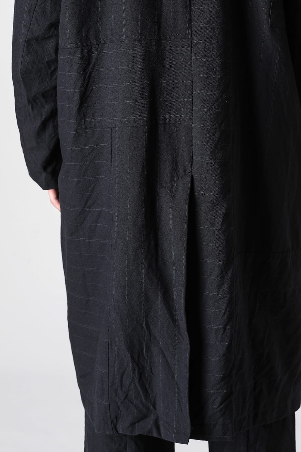 Patch Worked Relax Fit Coat Stripe Serge Wool FIGS