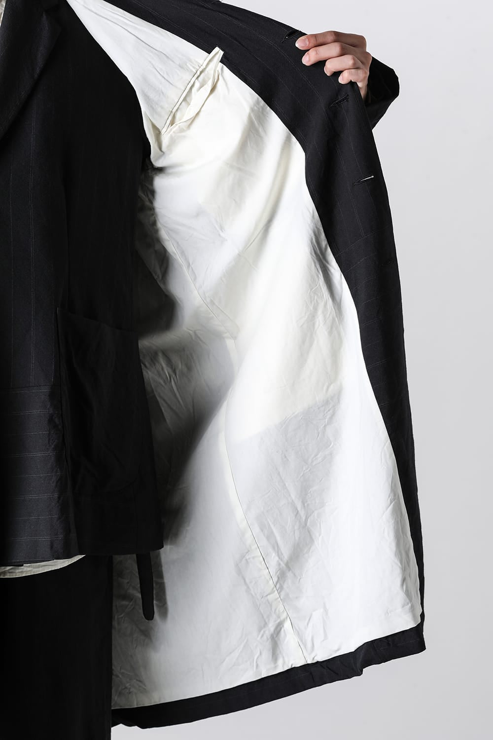 Patch Worked Relax Fit Coat Stripe Serge Wool FIGS