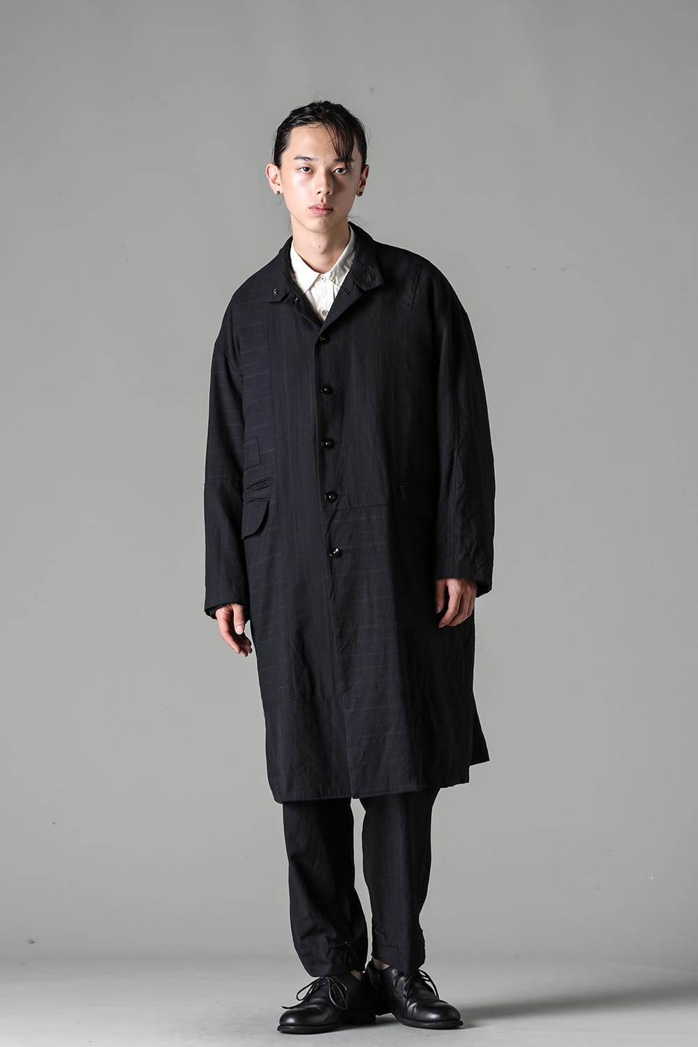 Patch Worked Relax Fit Coat Stripe Serge Wool FIGS