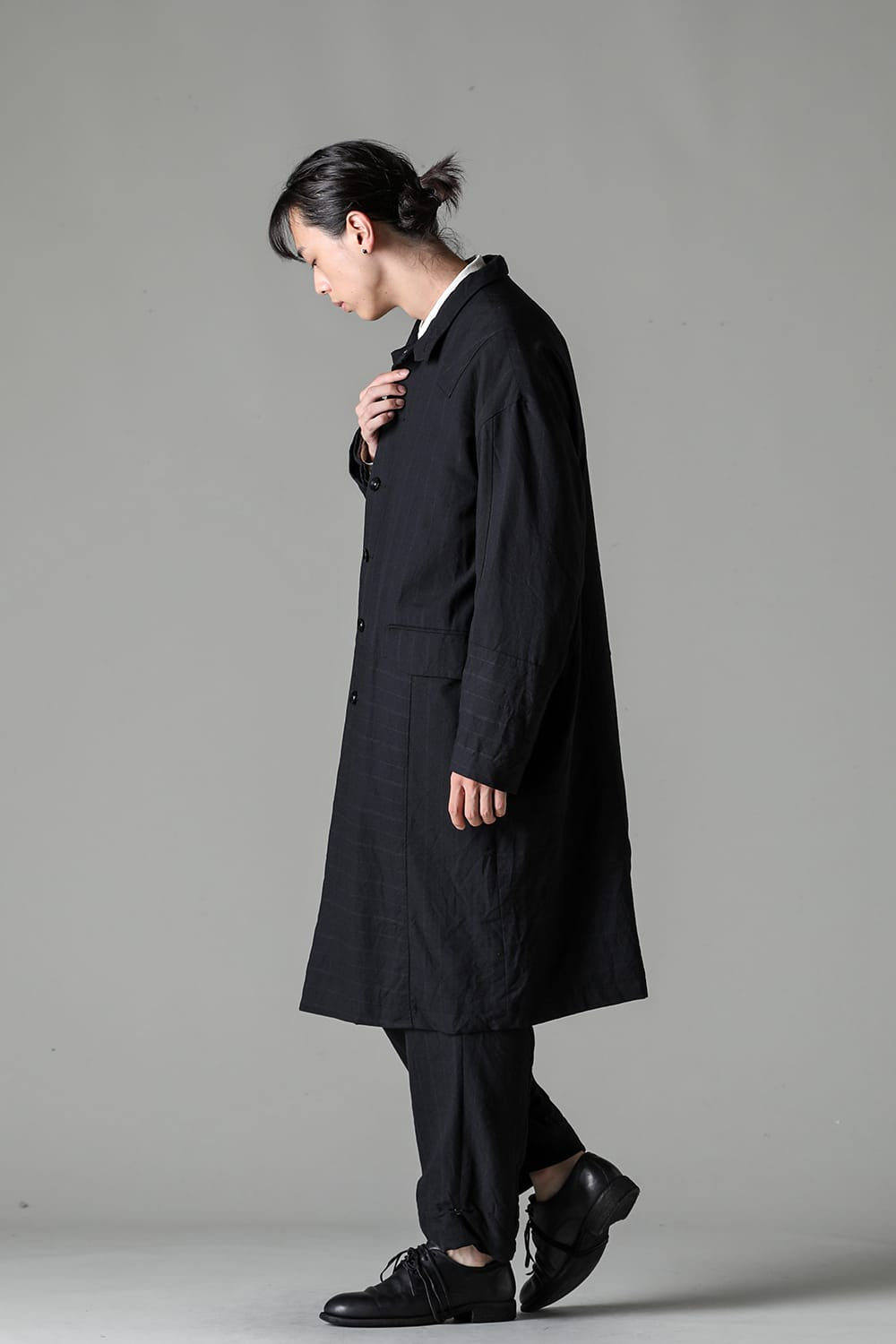 Patch Worked Relax Fit Coat Stripe Serge Wool FIGS