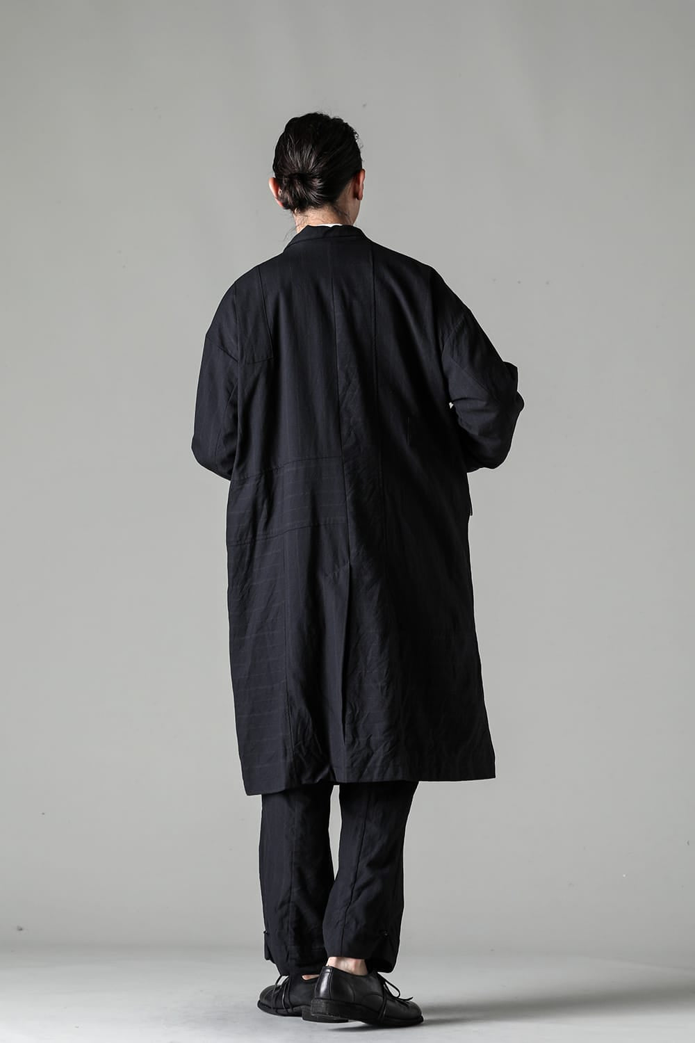 Patch Worked Relax Fit Coat Stripe Serge Wool FIGS