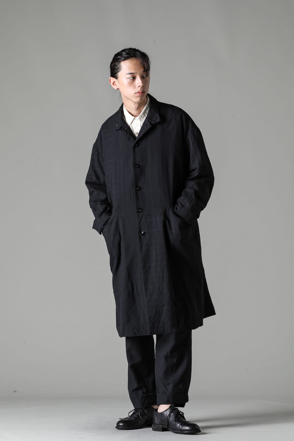 Patch Worked Relax Fit Coat Stripe Serge Wool FIGS