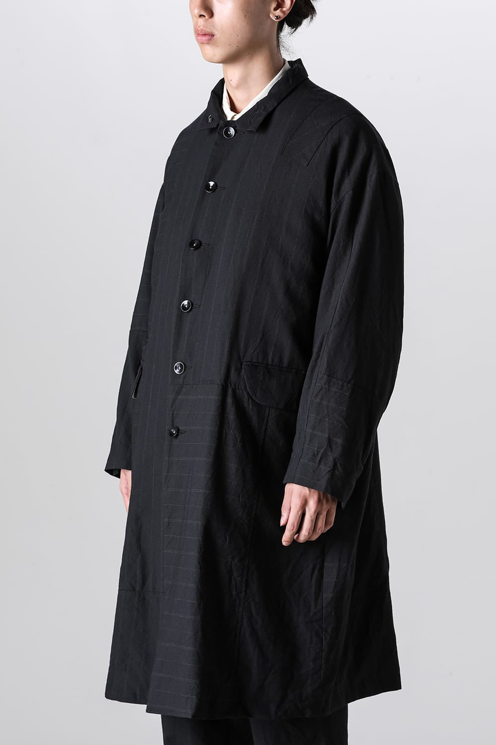 Patch Worked Relax Fit Coat Stripe Serge Wool FIGS