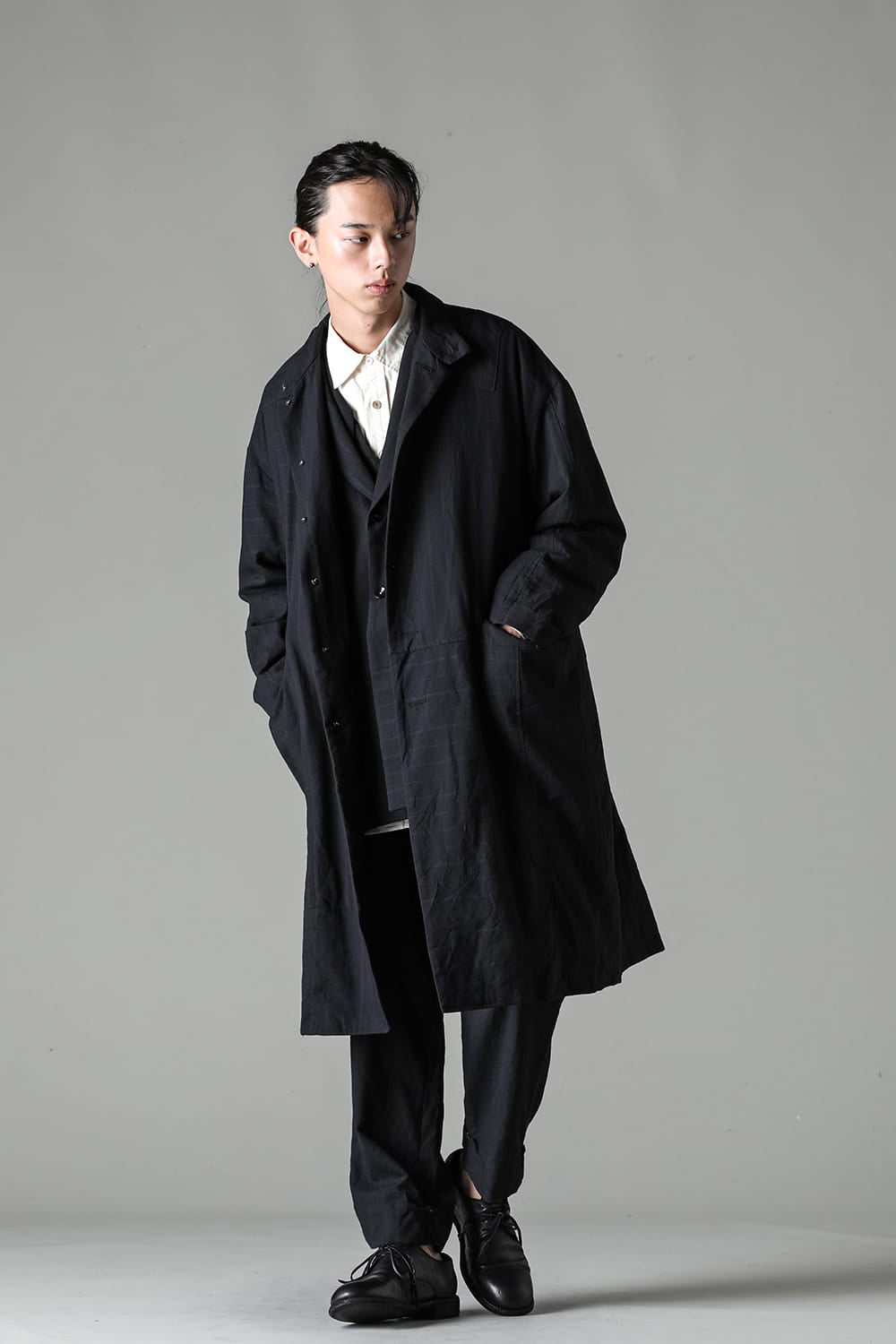 Patch Worked Relax Fit Coat Stripe Serge Wool FIGS
