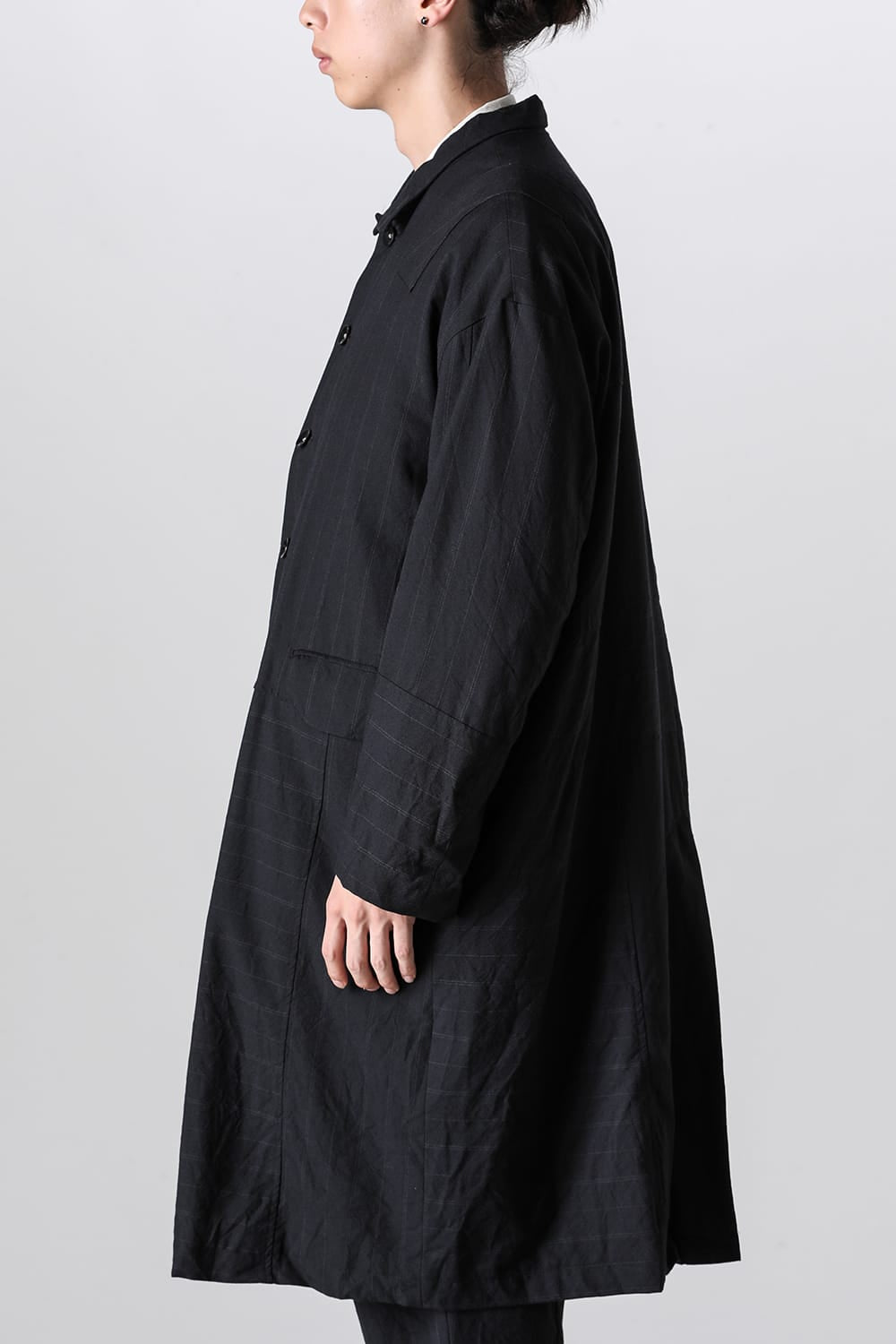 Patch Worked Relax Fit Coat Stripe Serge Wool FIGS