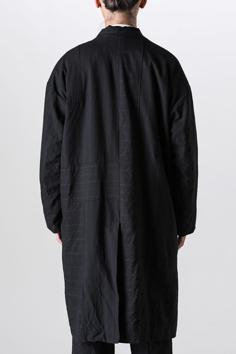 Patch Worked Relax Fit Coat Stripe Serge Wool FIGS