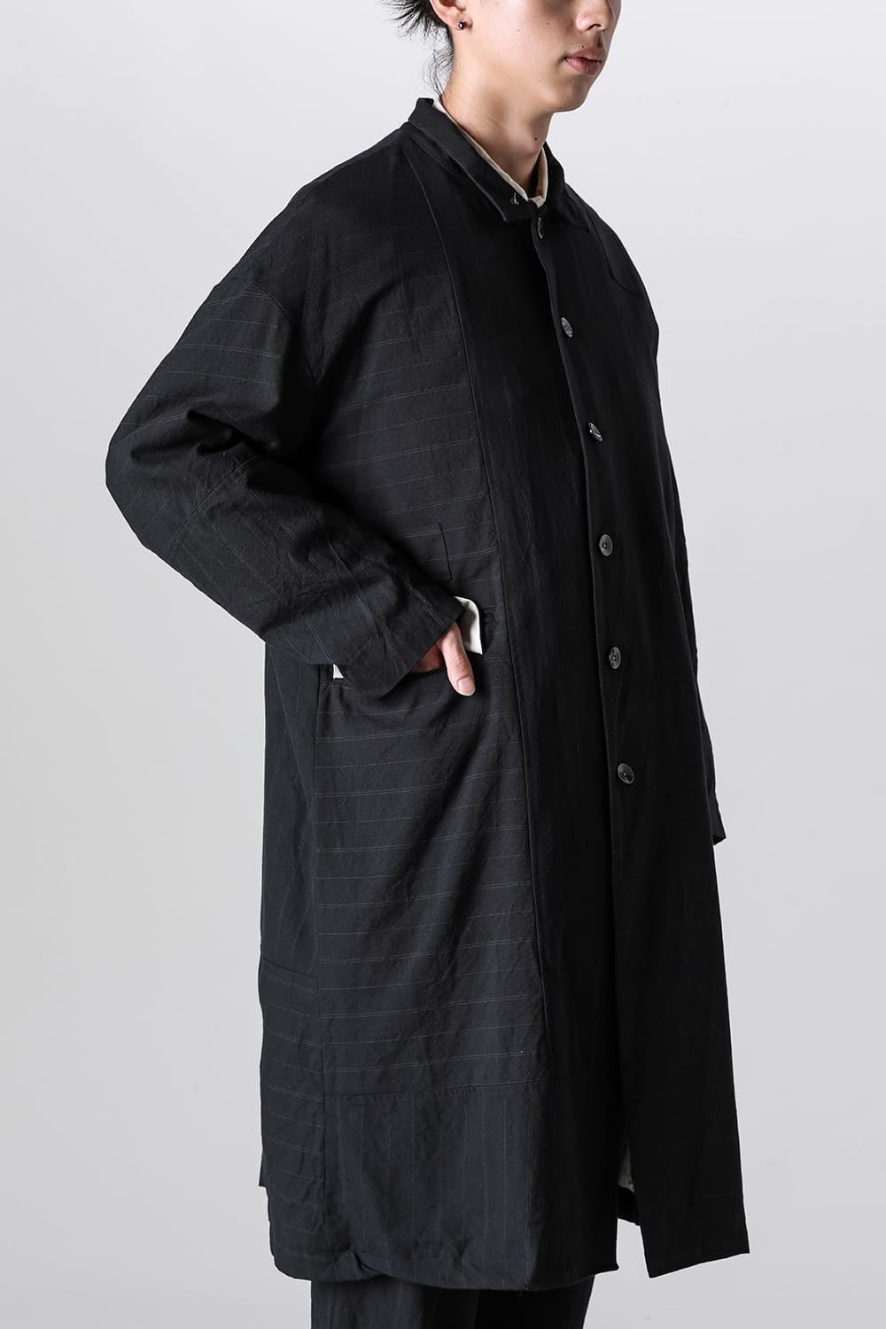 Patch Worked Relax Fit Coat Stripe Serge Wool FIGS