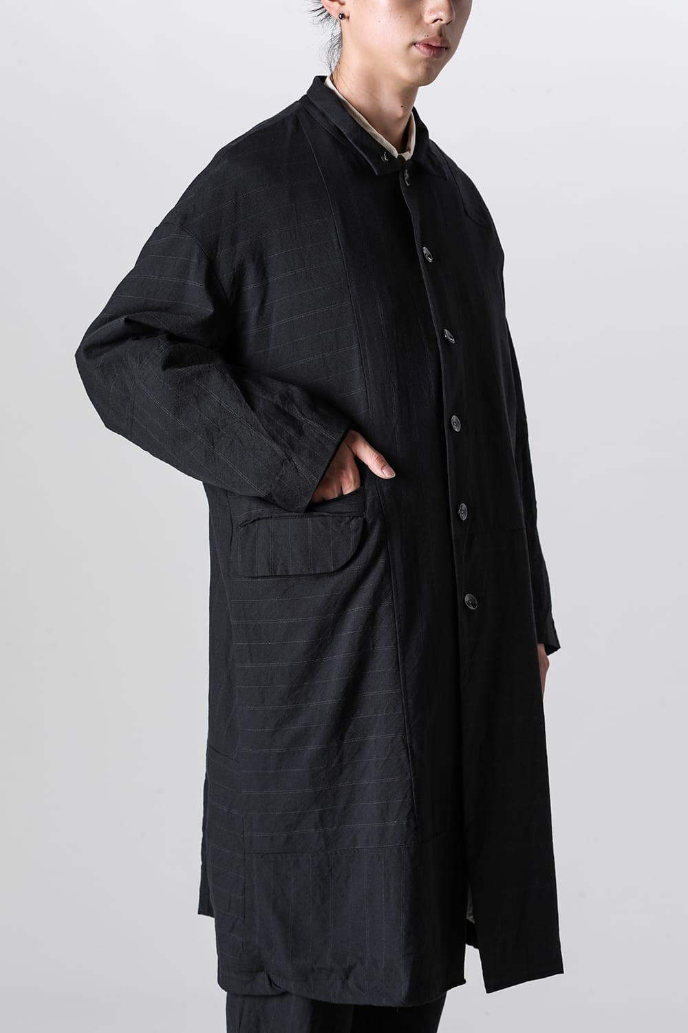 Patch Worked Relax Fit Coat Stripe Serge Wool FIGS