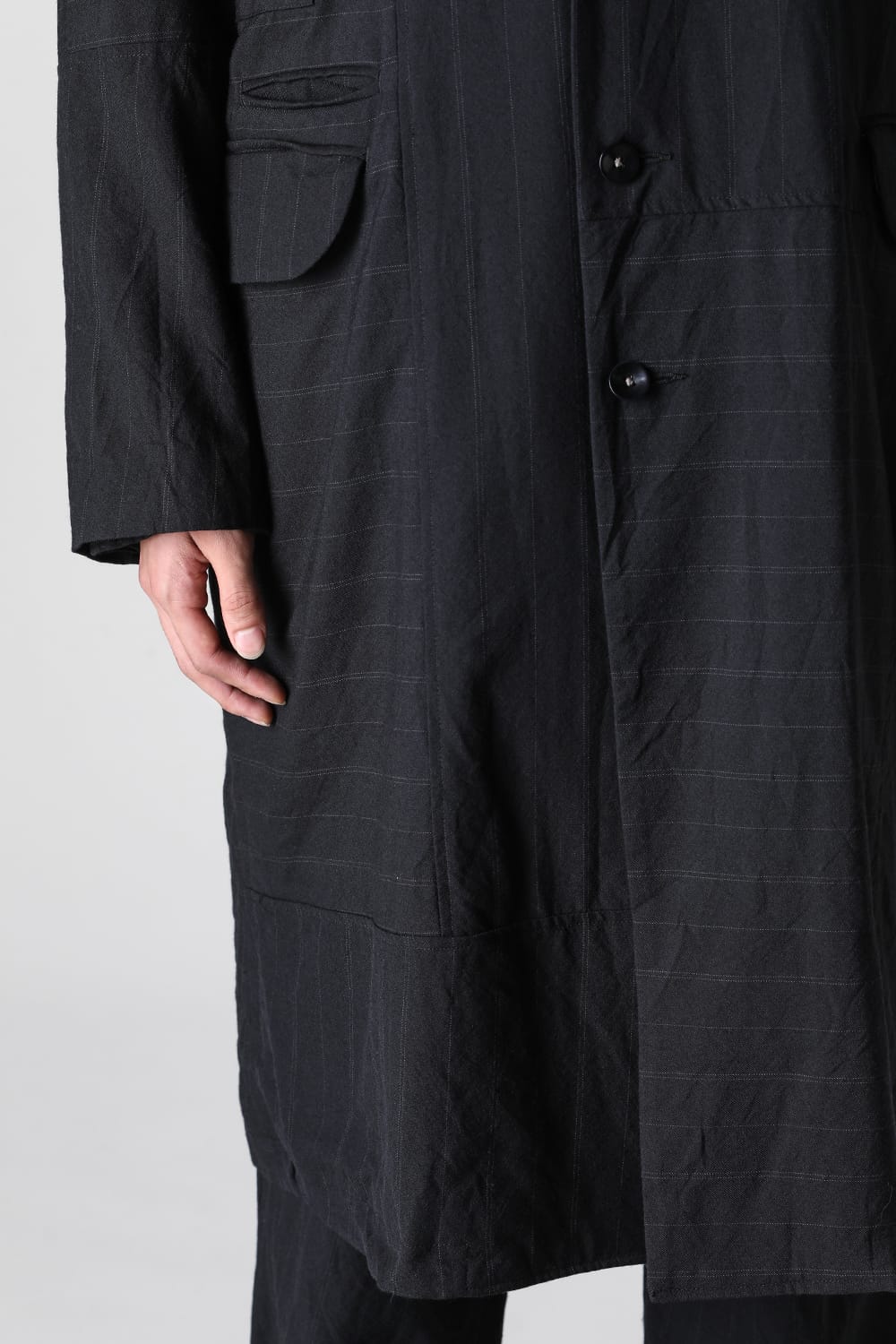 Patch Worked Relax Fit Coat Stripe Serge Wool FIGS